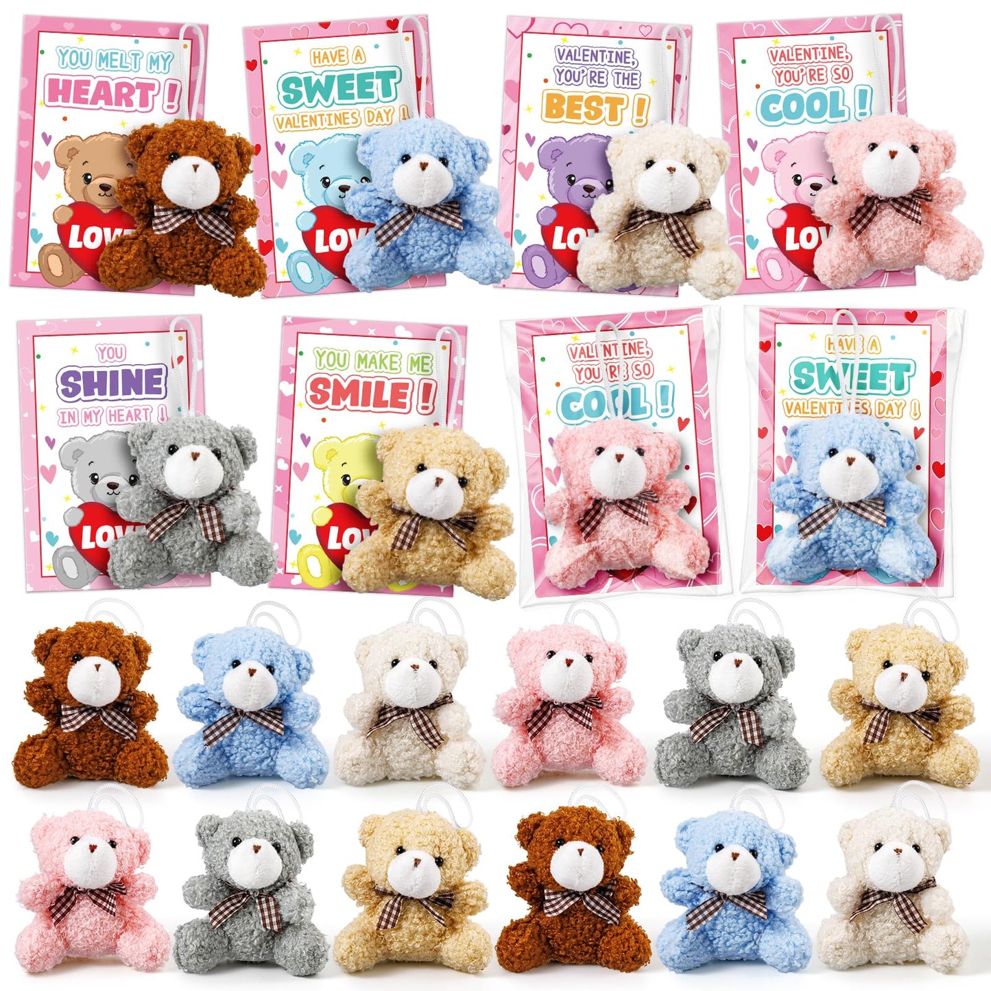 Polokping Valentines Day Cards for Kids – 24-Pack Plush Bear Keychains & Card Set