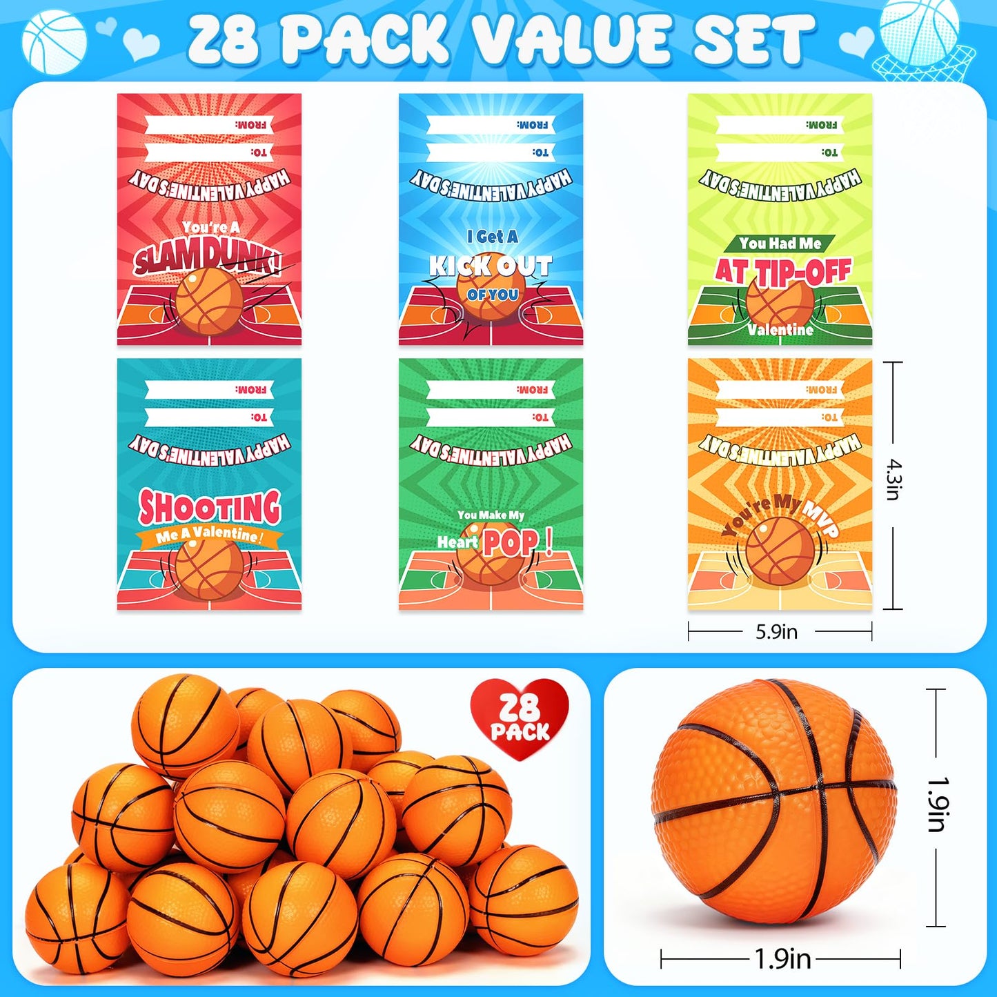 Valentine's Day Gifts for Kids – 28 Mini Foam Basketball Cards | polokping