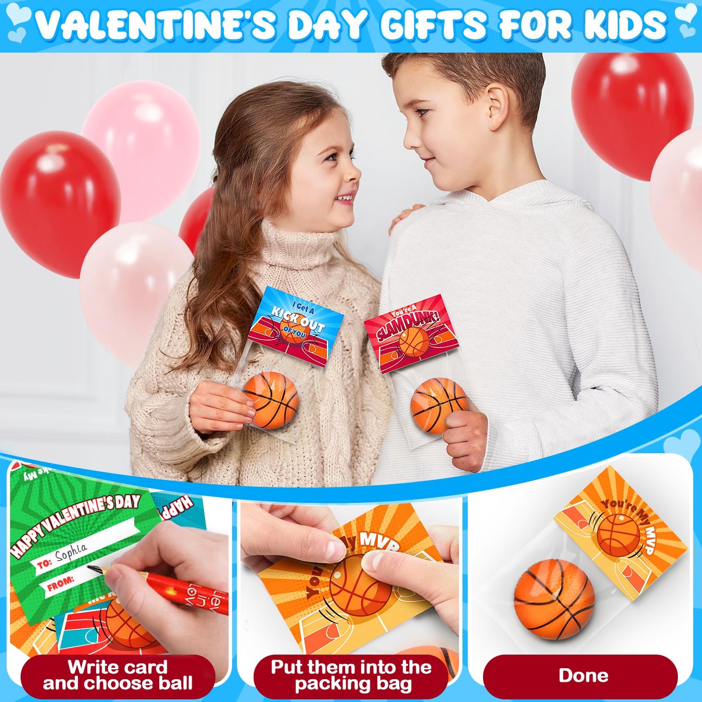 Valentine's Day Gifts for Kids – 28 Mini Foam Basketball Cards | polokping