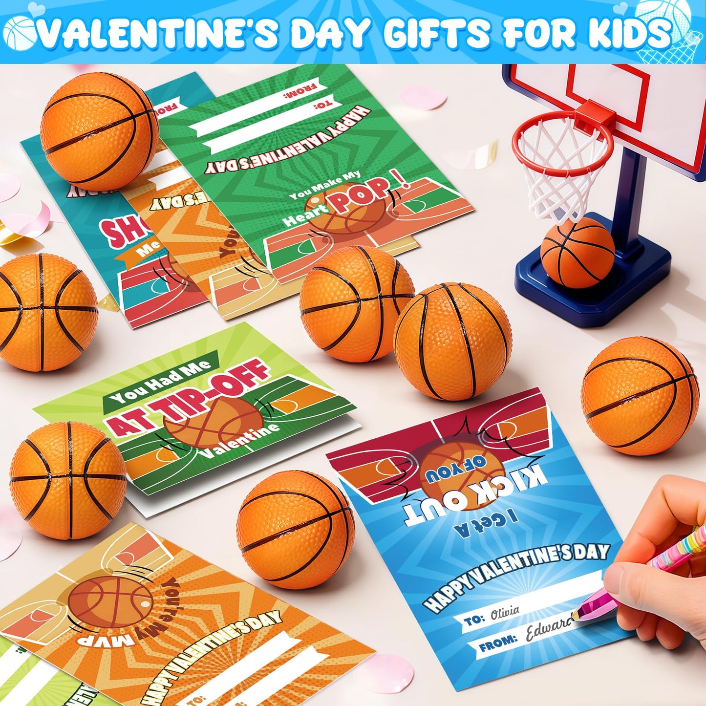 Valentine's Day Gifts for Kids – 28 Mini Foam Basketball Cards | polokping