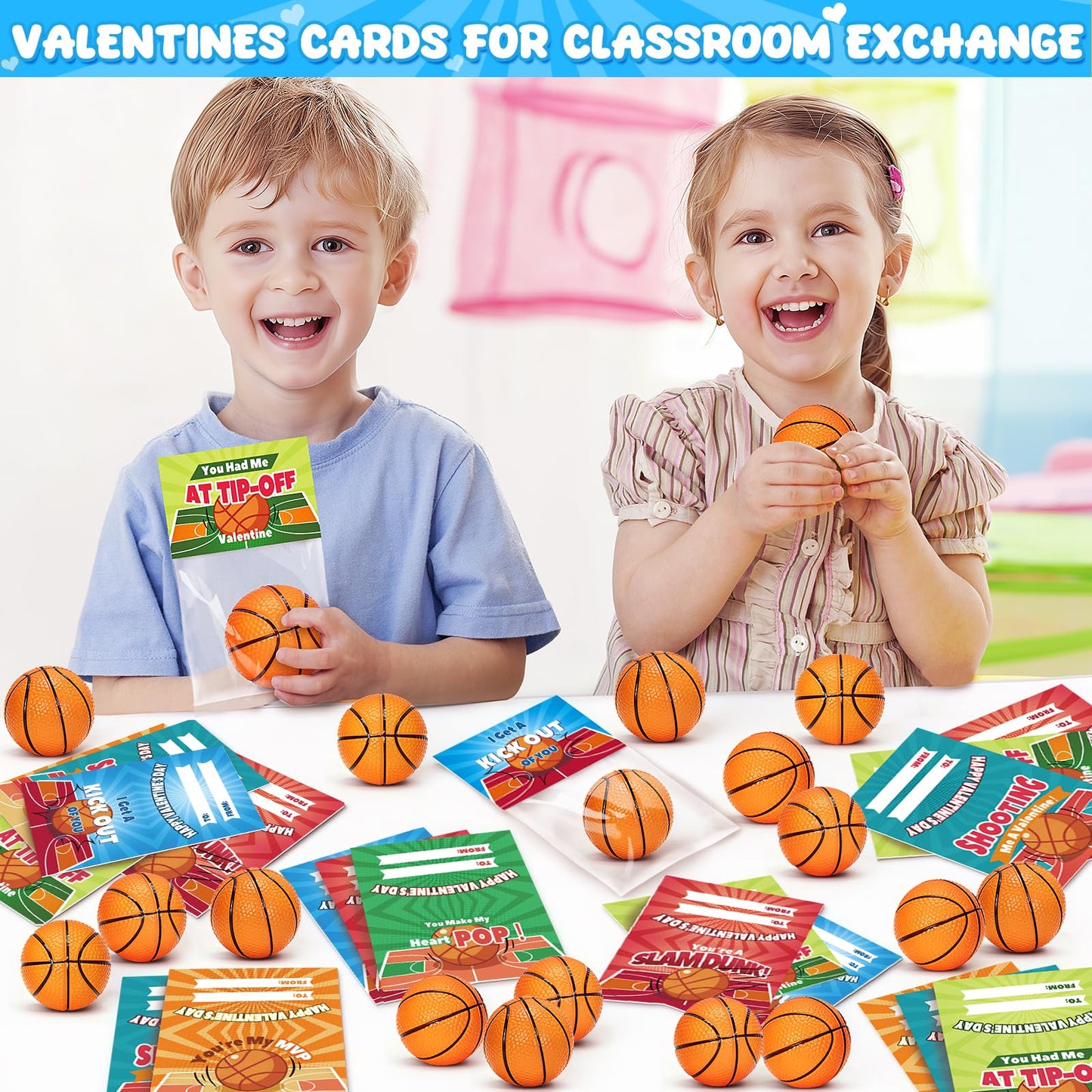 Valentine's Day Gifts for Kids – 28 Mini Foam Basketball Cards | polokping