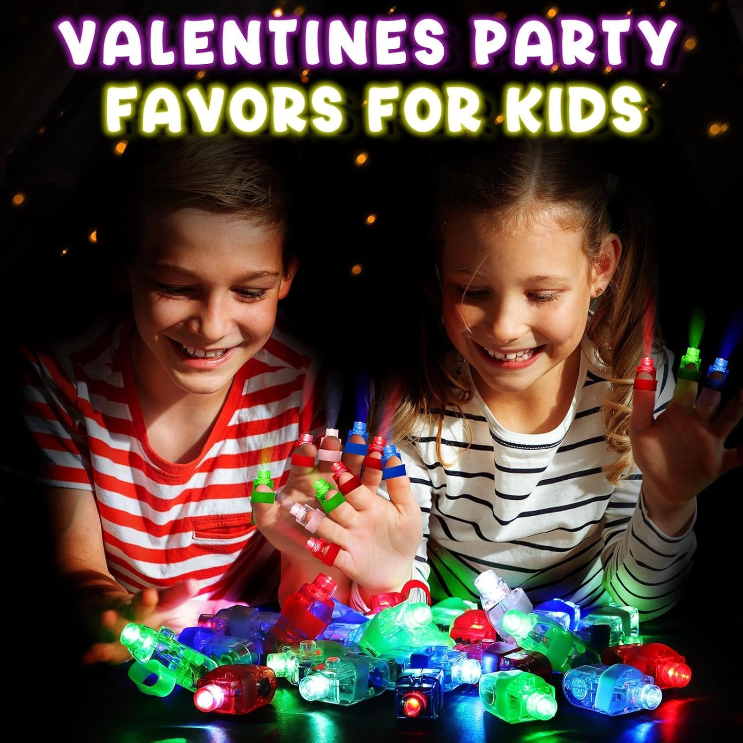 Polokping Valentines Day Gifts for Kids - 28 LED Finger Lights & Cards | Classroom Favors