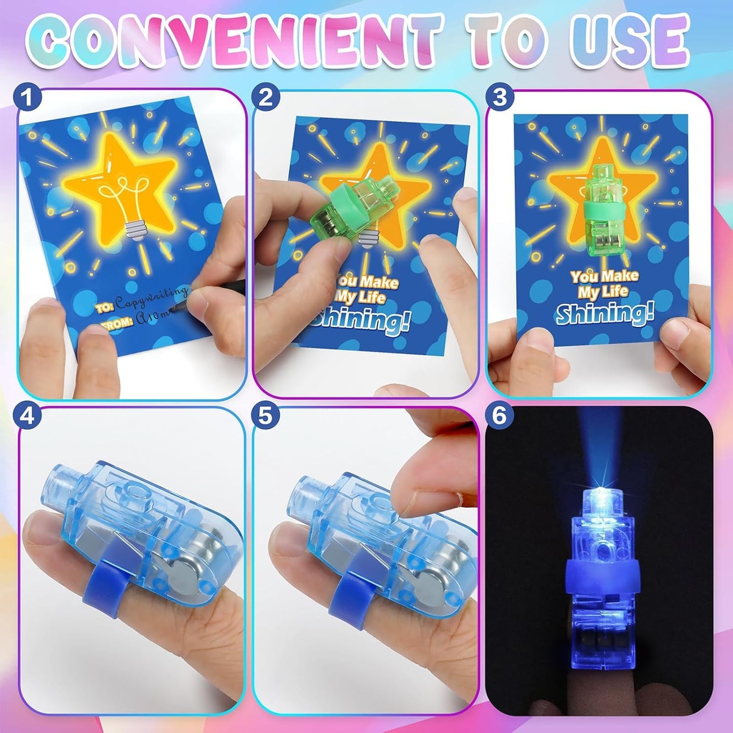 Polokping Valentines Day Gifts for Kids - 28 LED Finger Lights & Cards | Classroom Favors