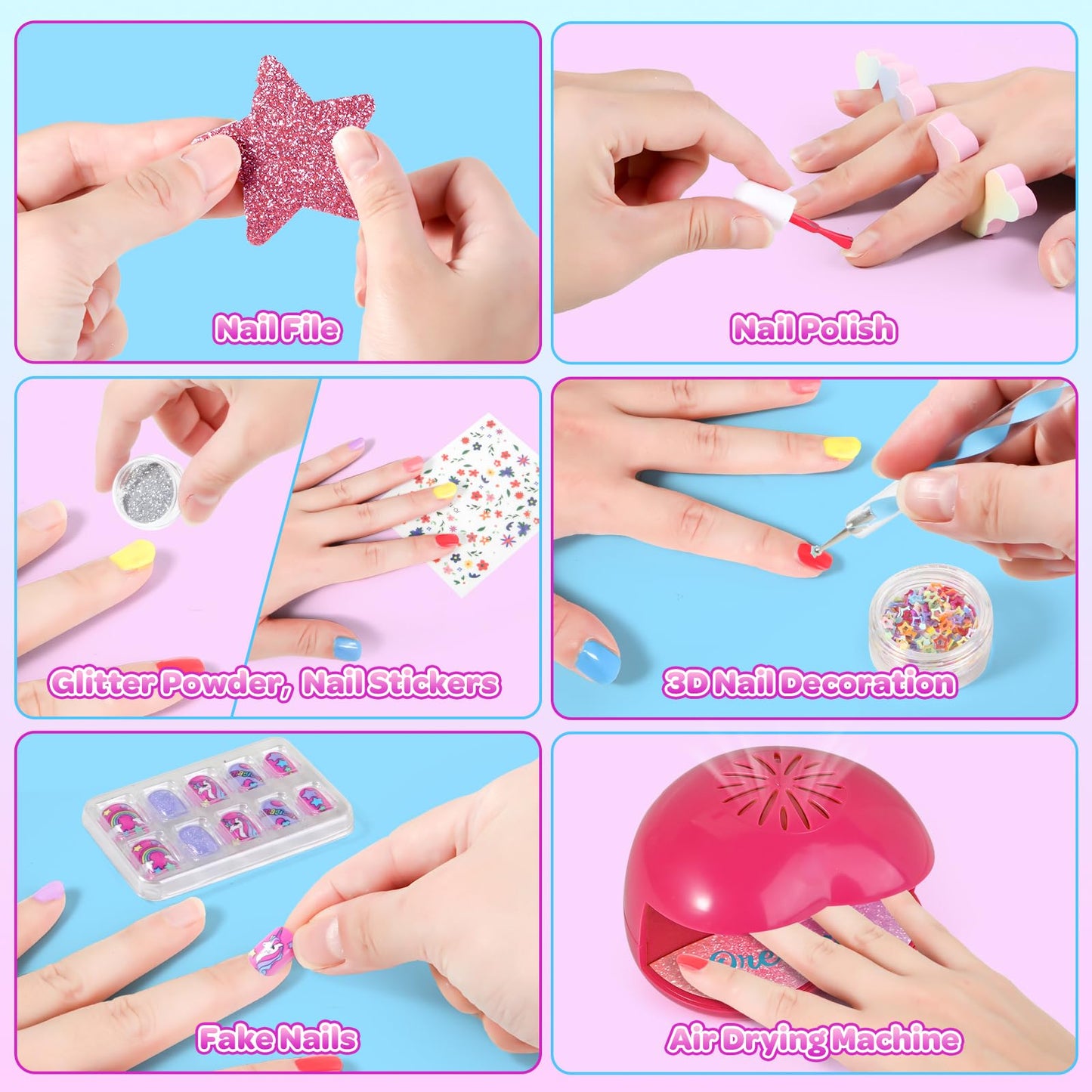 Polokping Kids Nail Art Kit – Safe Water-Based Polish, Dryer & Glitter Set for Girls 6–12