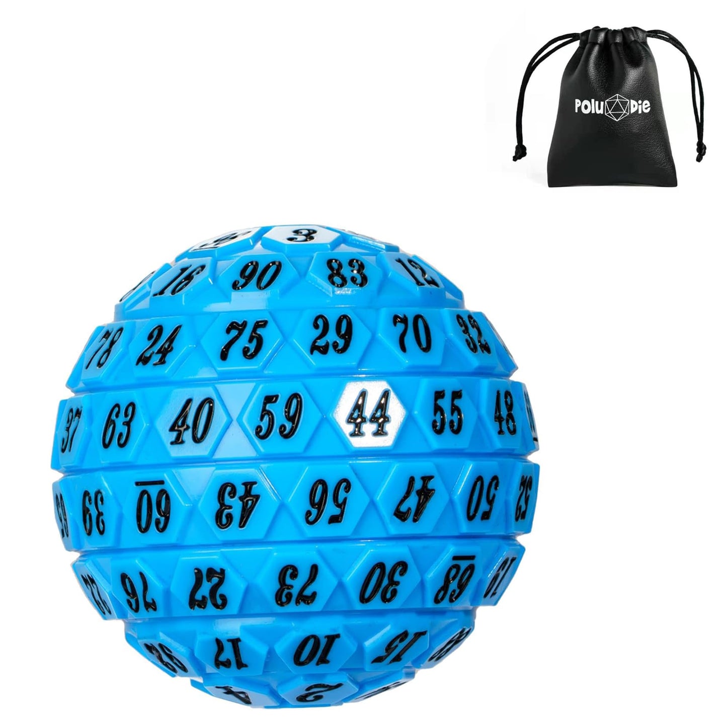 Poludie 100-Sided D100 Dice in Blue with Leather Pouch – 48mm
