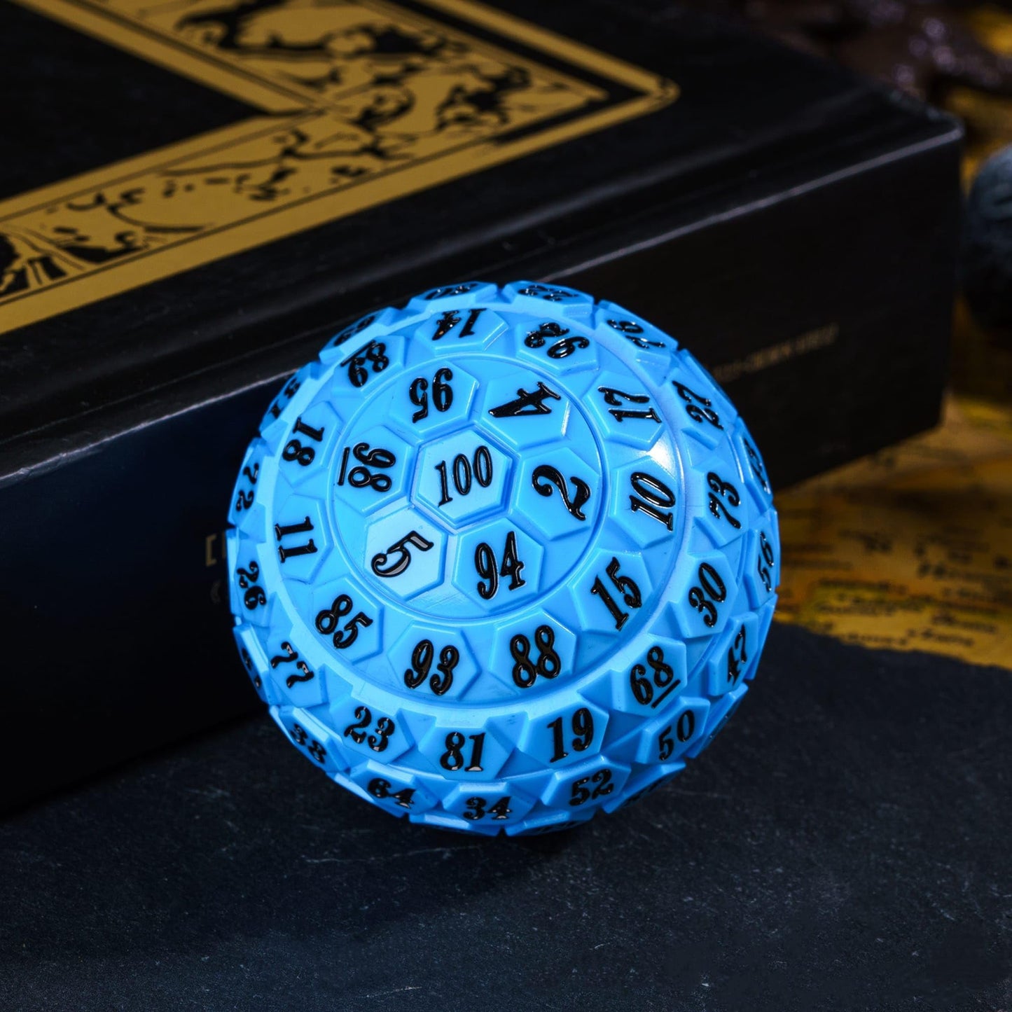 Poludie 100-Sided D100 Dice in Blue with Leather Pouch – 48mm