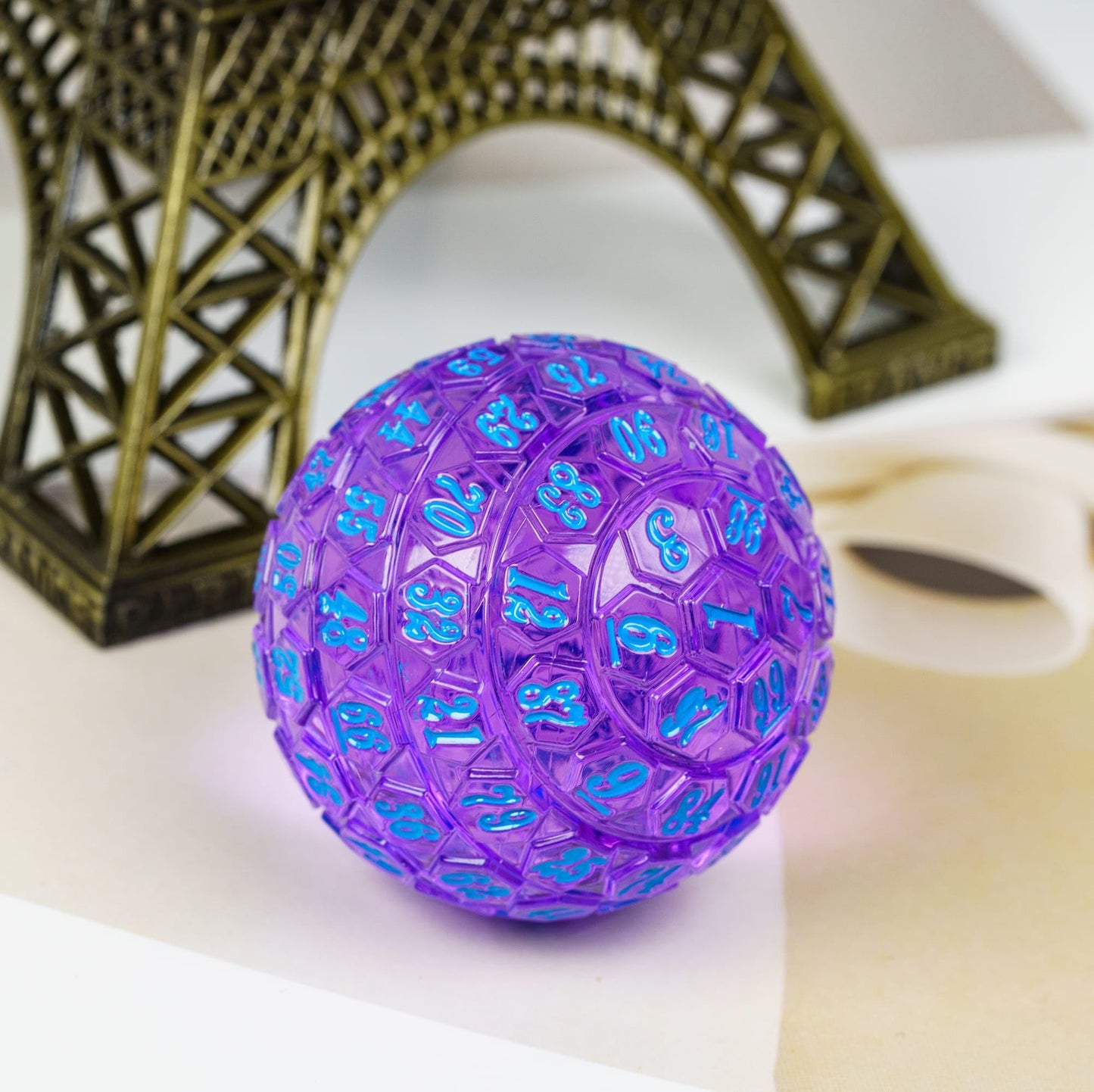 Poludie 100-Sided Polyhedral Dice (D100) – Transparent Purple with Blue Numbers, Includes Black Leather Pouch