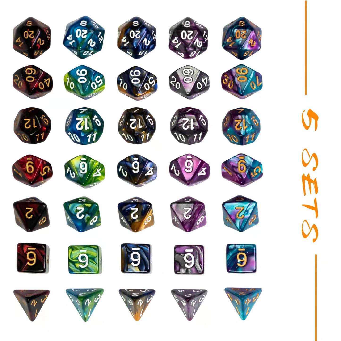 Poludie 5 Sets DND Dice Polyhedral Dice Set (35pcs) with Leather Bag — Double-Color D&D Dice for RPGs