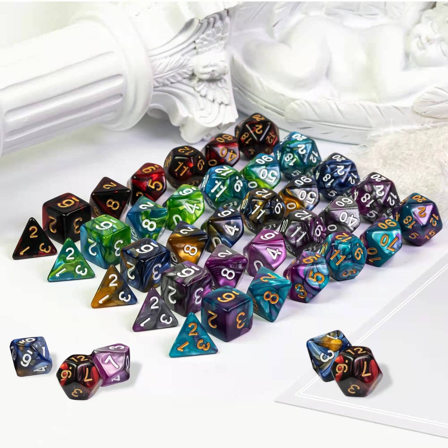 Poludie 5 Sets DND Dice Polyhedral Dice Set (35pcs) with Leather Bag — Double-Color D&D Dice for RPGs