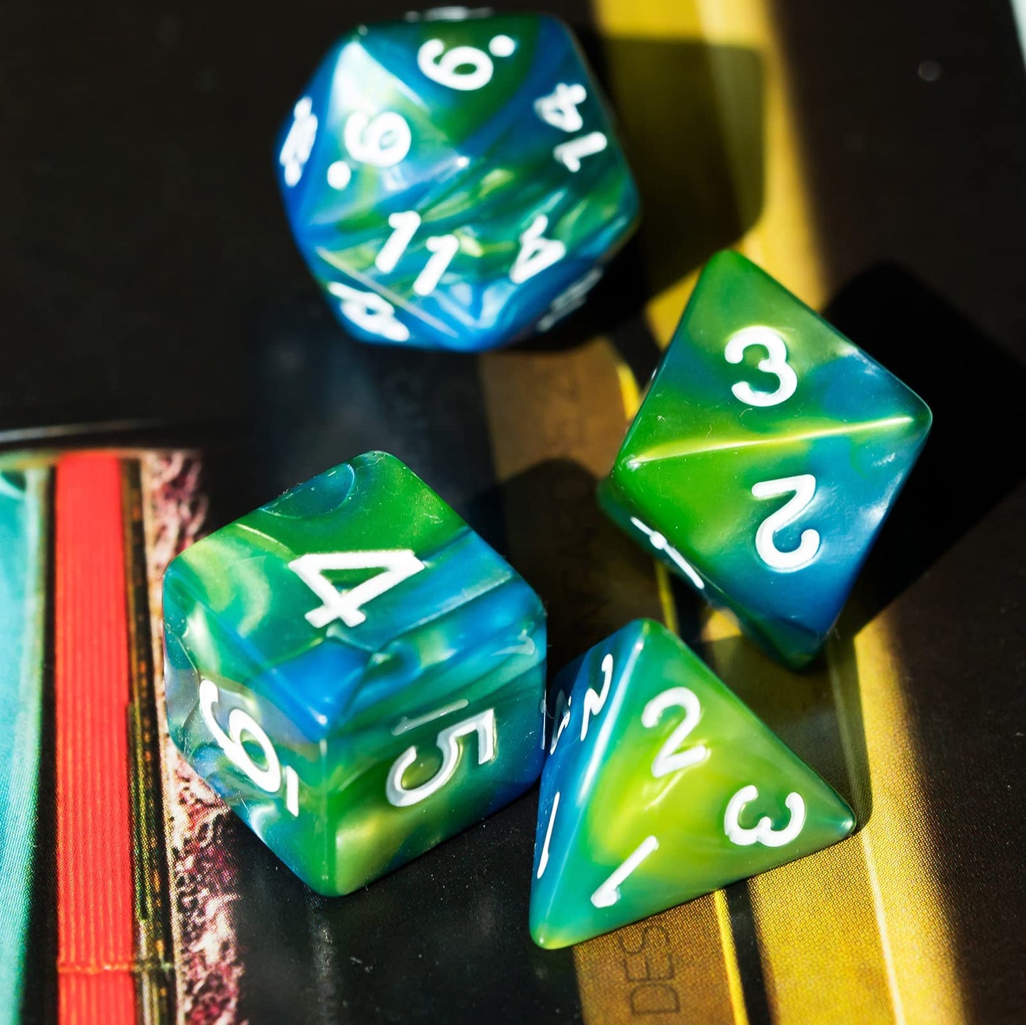 Poludie 5 Sets DND Dice Polyhedral Dice Set (35pcs) with Leather Bag — Double-Color D&D Dice for RPGs
