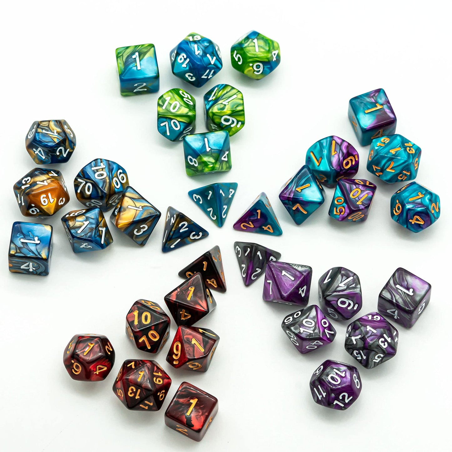 Poludie 5 Sets DND Dice Polyhedral Dice Set (35pcs) with Leather Bag — Double-Color D&D Dice for RPGs
