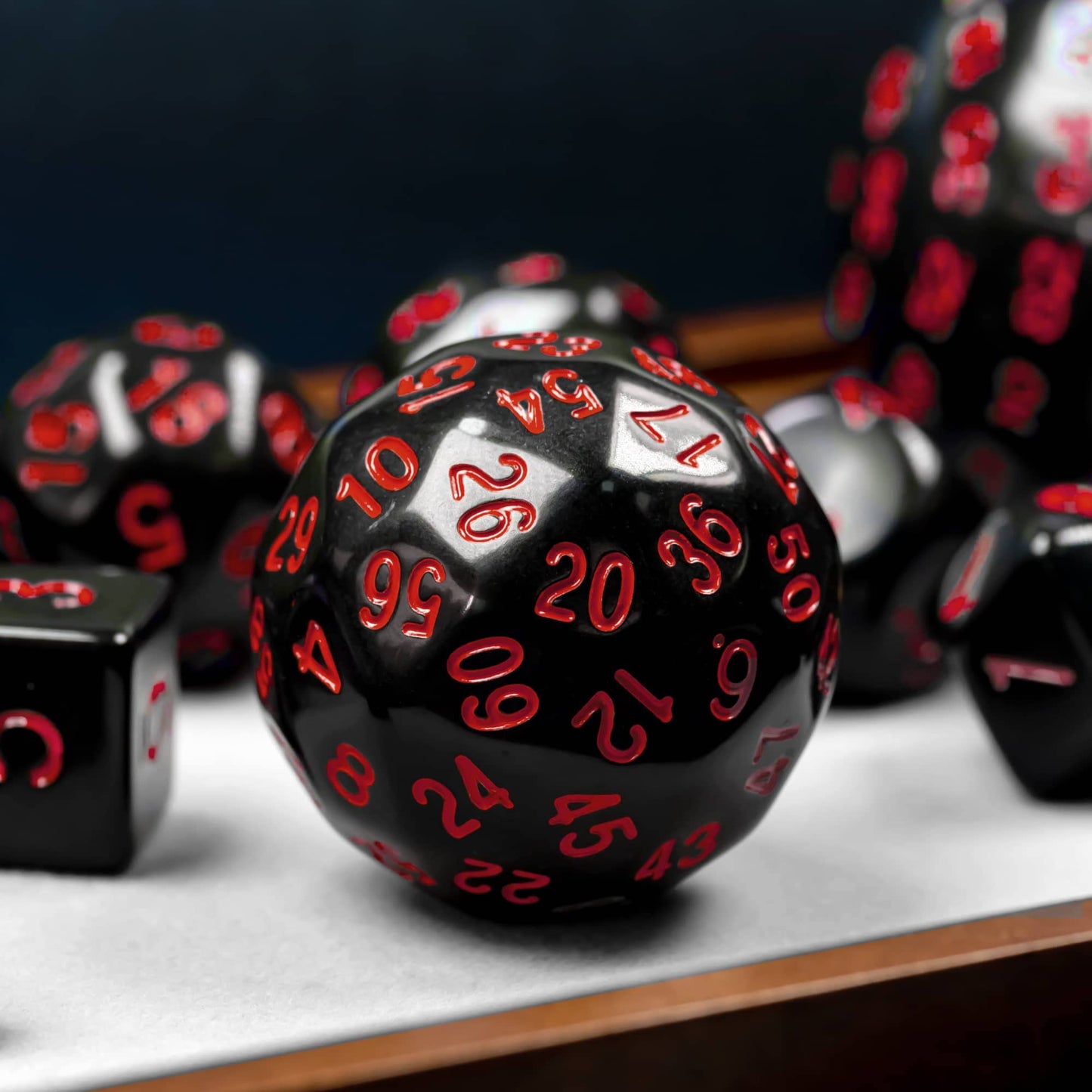 Poludie 15-Piece Polyhedral DND Dice Set with Dragon Eye Bag – D3 to D100, Black and Red Numbers