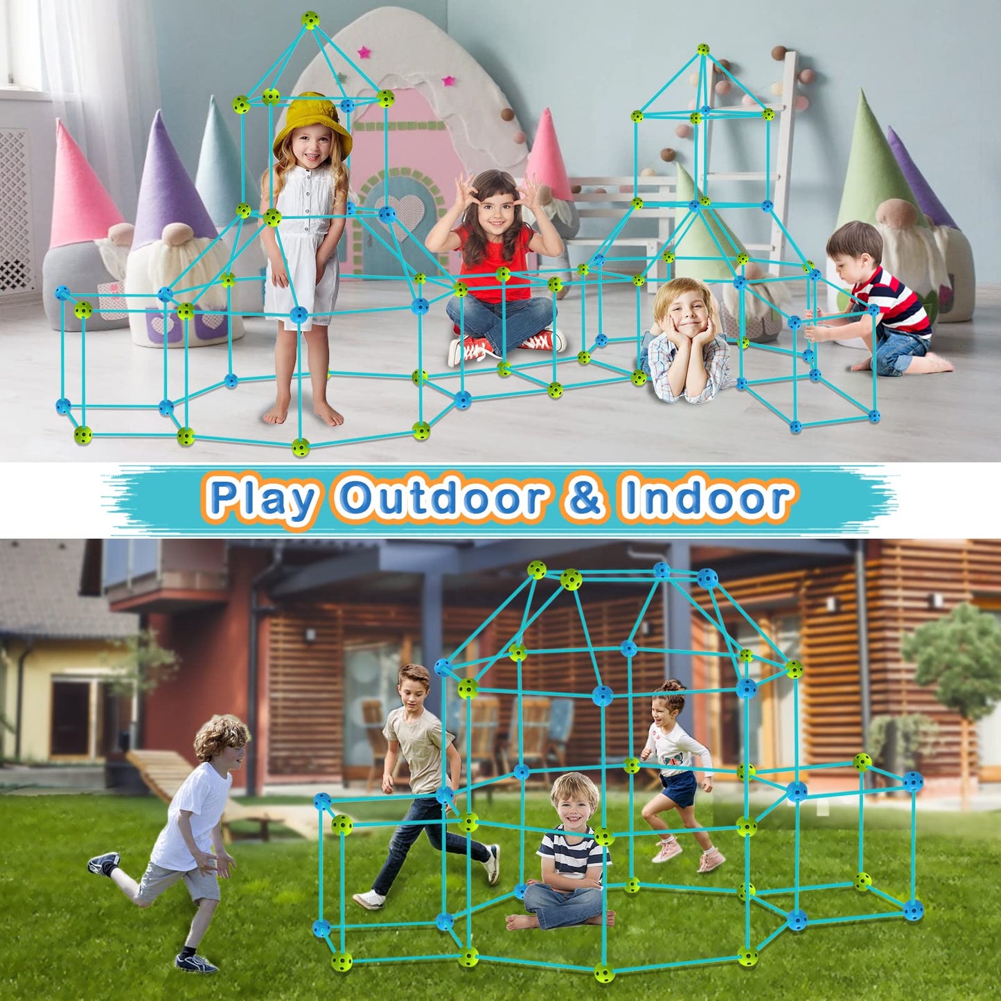 Pomasy 160PCS Kids Fort Building Kit – Glow in the Dark, STEM DIY Indoor Outdoor