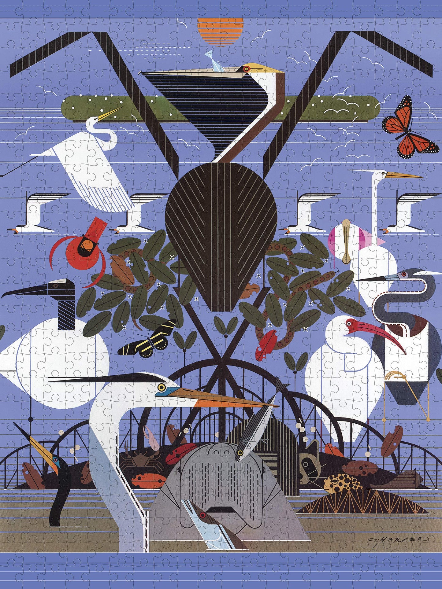 Pomegranate Charley Harper Coastal Creatures 500-Piece Jigsaw Puzzle for Adults