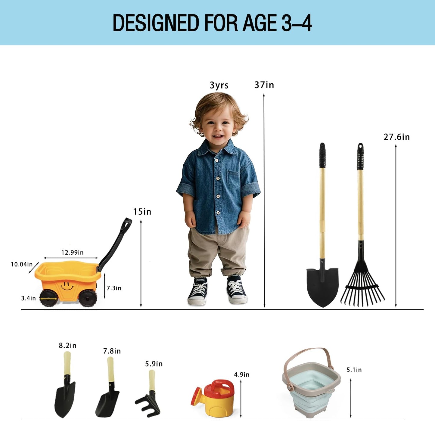 POMIKU Toddlers Gardening Set with Wagon – 7-Piece Outdoor Garden Toys for Ages 2-5