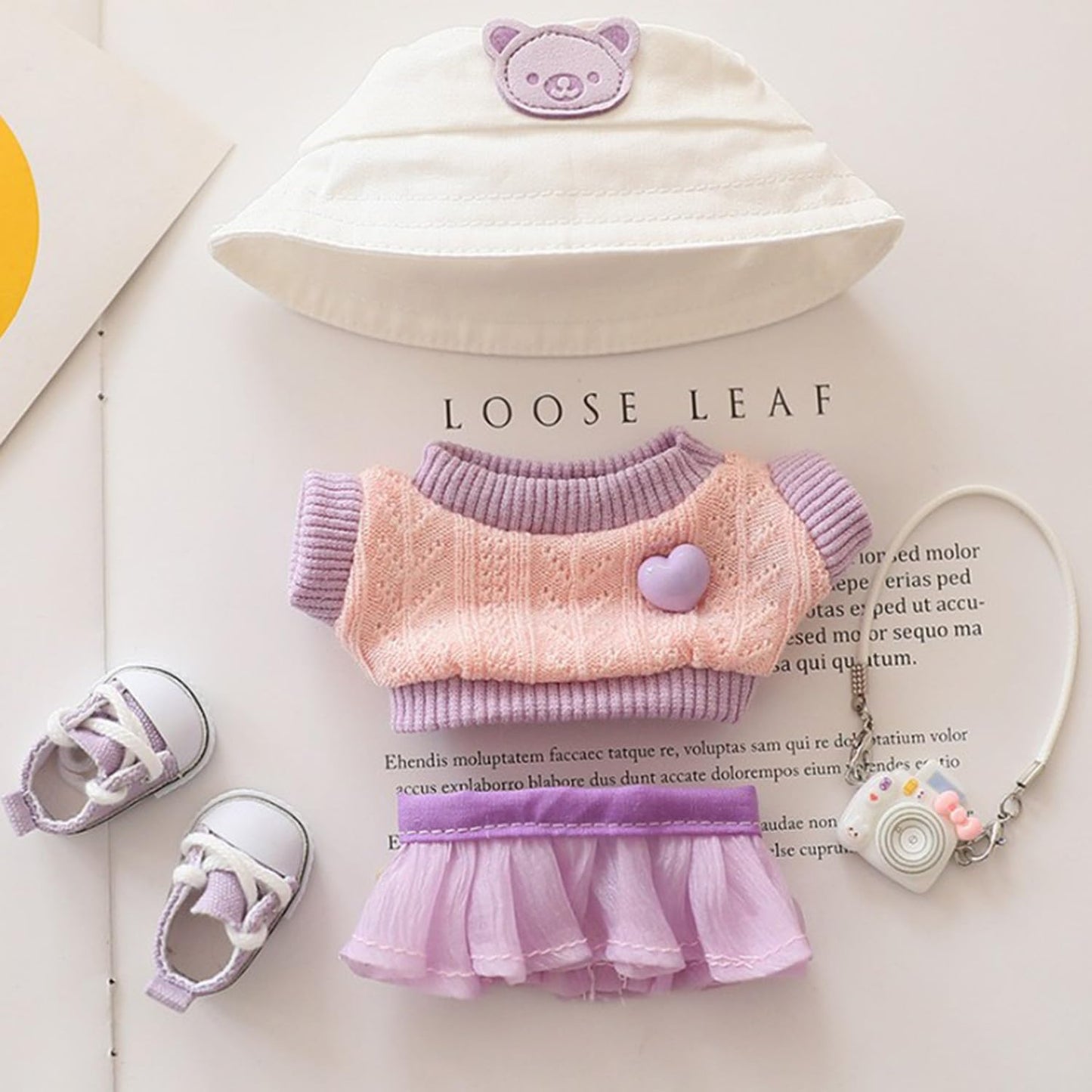 Poneneo Clothes for 17cm Dolls — Purple Sweater Set with Hat, Mini Pendant & Shoes (6.69in)
