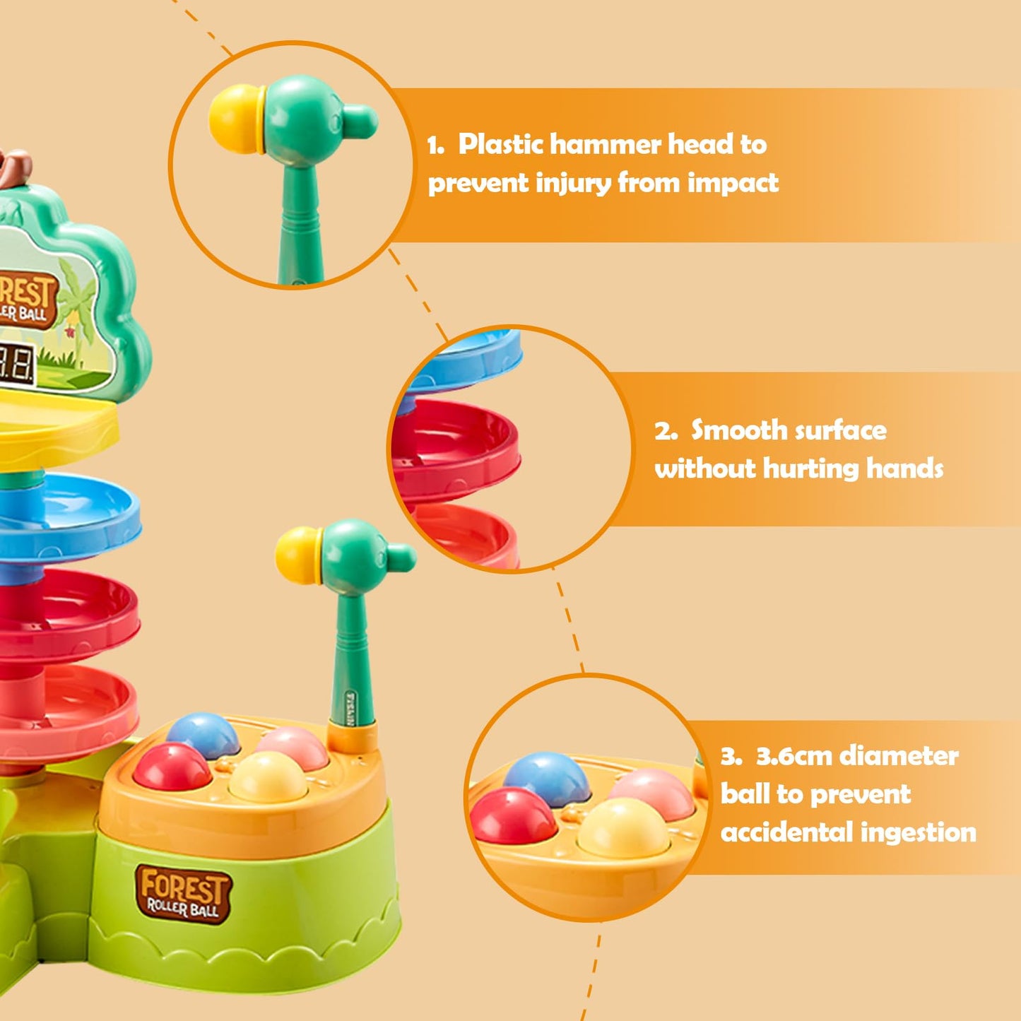 Ponilyer Children's Pitching Toys - Hammer Hitting, Shooting, Track & Count for Toddlers 1-5
