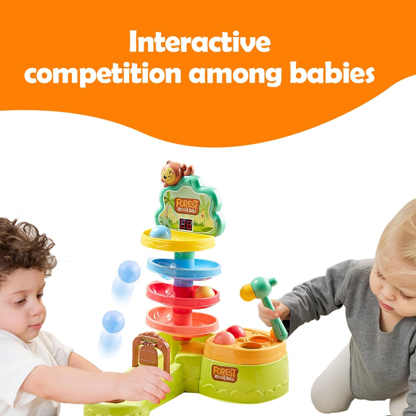 Ponilyer Children's Pitching Toys - Hammer Hitting, Shooting, Track & Count for Toddlers 1-5