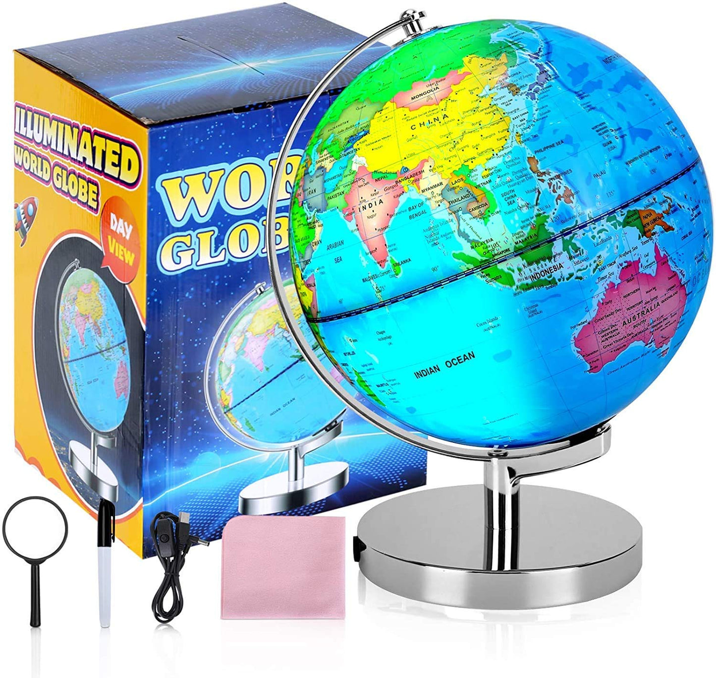 POOCCI 6in1 Illuminated World Globe – Day & Night Learning for All Ages