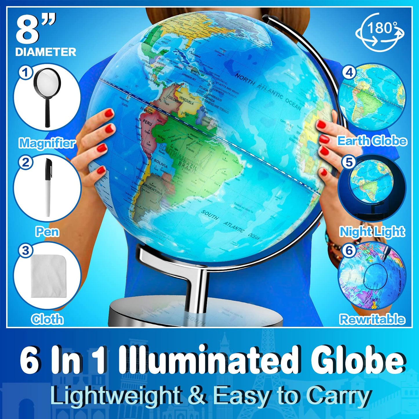 POOCCI 6in1 Illuminated World Globe – Day & Night Learning for All Ages