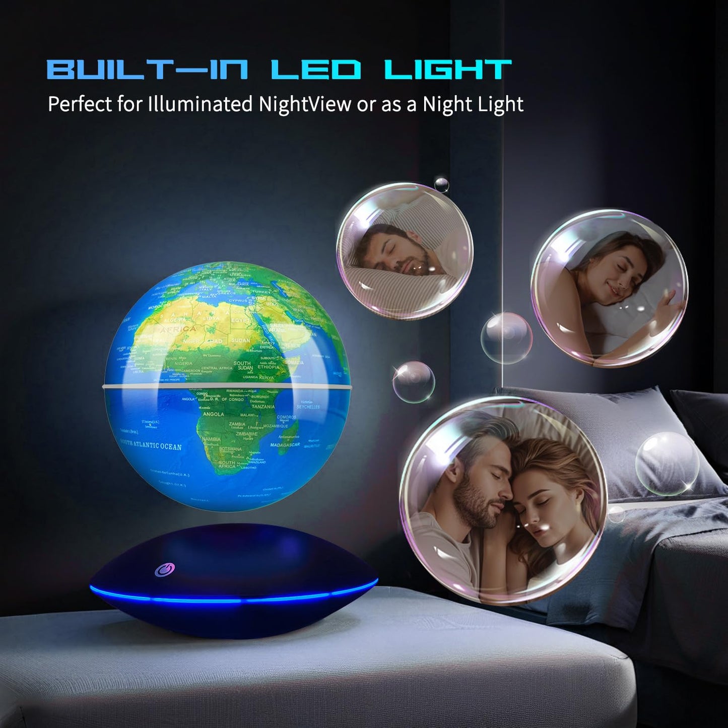 Poojaed Magnetic Levitating Globe with LED Light – 16 Colors, Desk Decor Gift