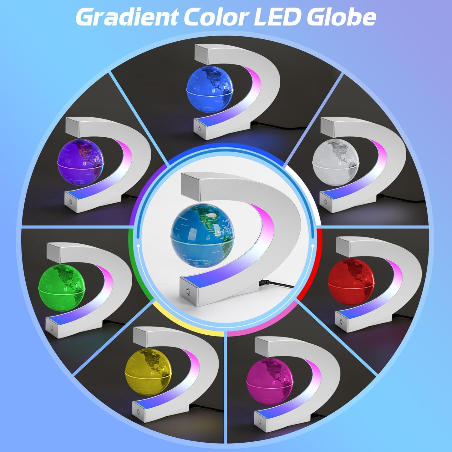 Poojaed Magnetic Levitating Globe with Seven-Color LEDs — Futuristic Desk Decor