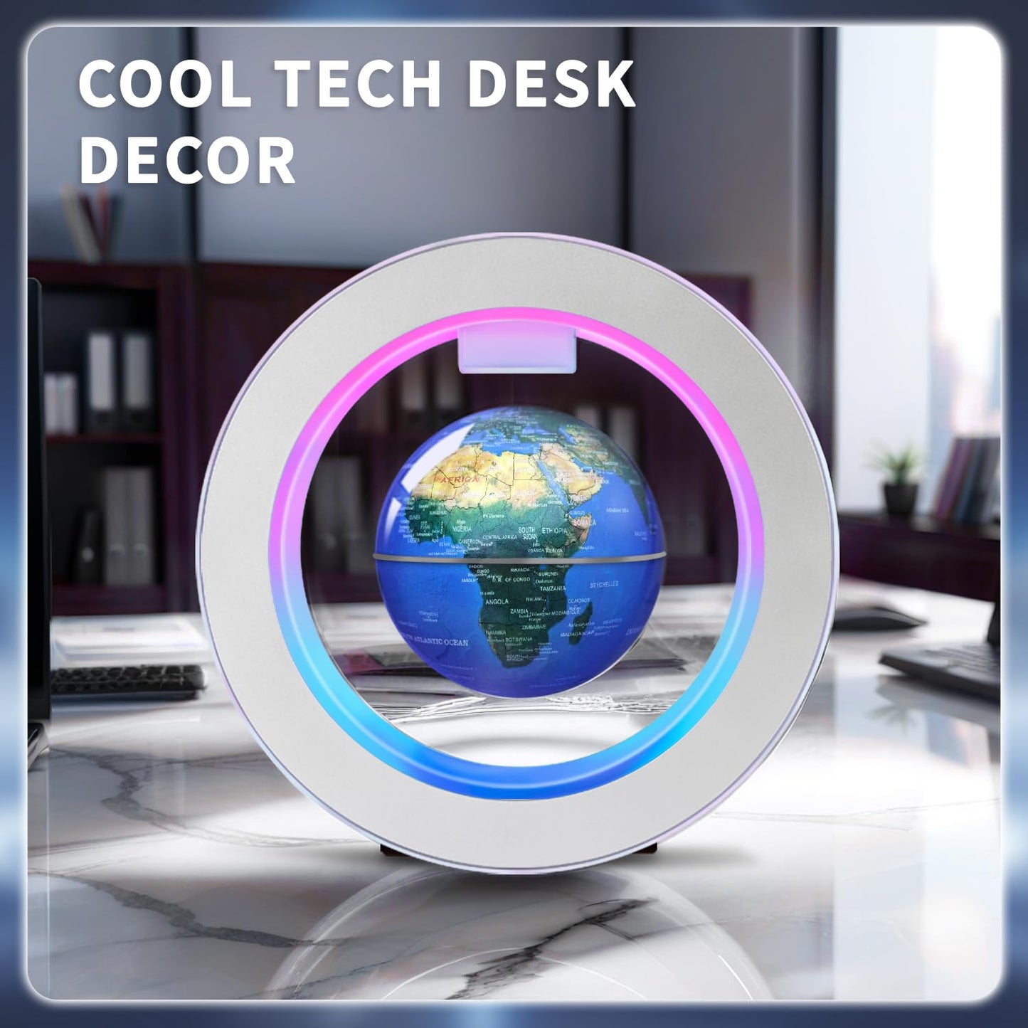 Poojaed Floating Globe O Frame – Magnetic Levitating World Globe for Desk, Office & Home Decor