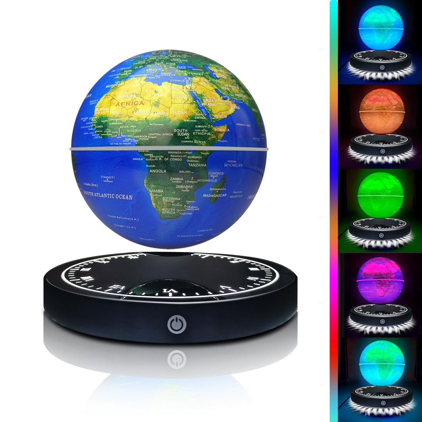 Poojaed Magnetic Levitating Globe with LED Light – 16 Colors, Desk Decor Gift
