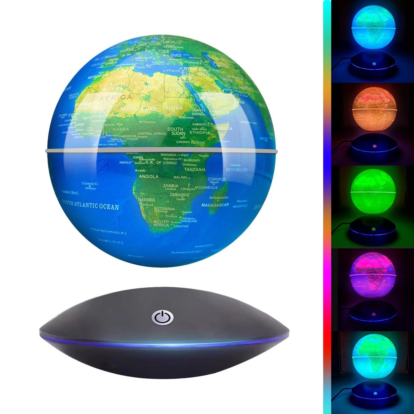 Poojaed Magnetic Levitating Globe with LED Light – 16 Colors, Desk Decor Gift