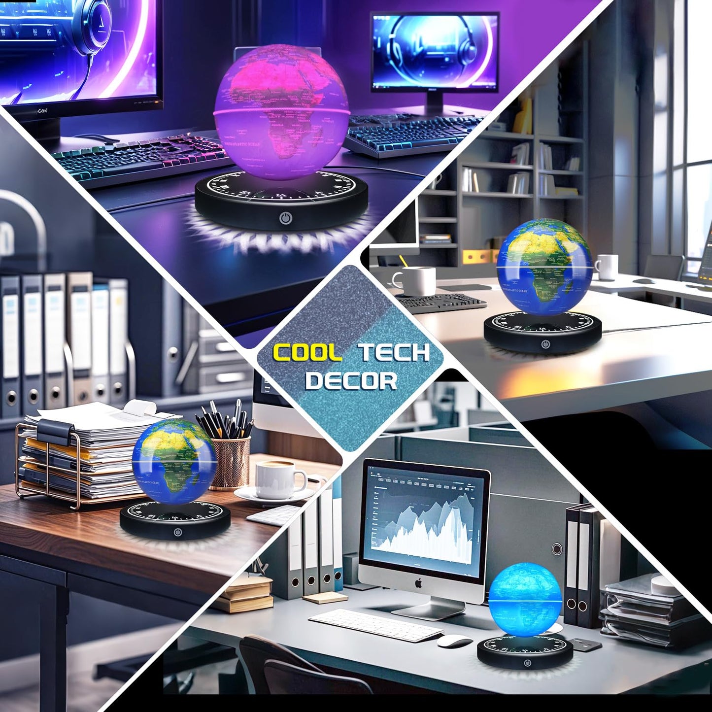 Poojaed Magnetic Levitating Globe with LED Light – 16 Colors, Desk Decor Gift