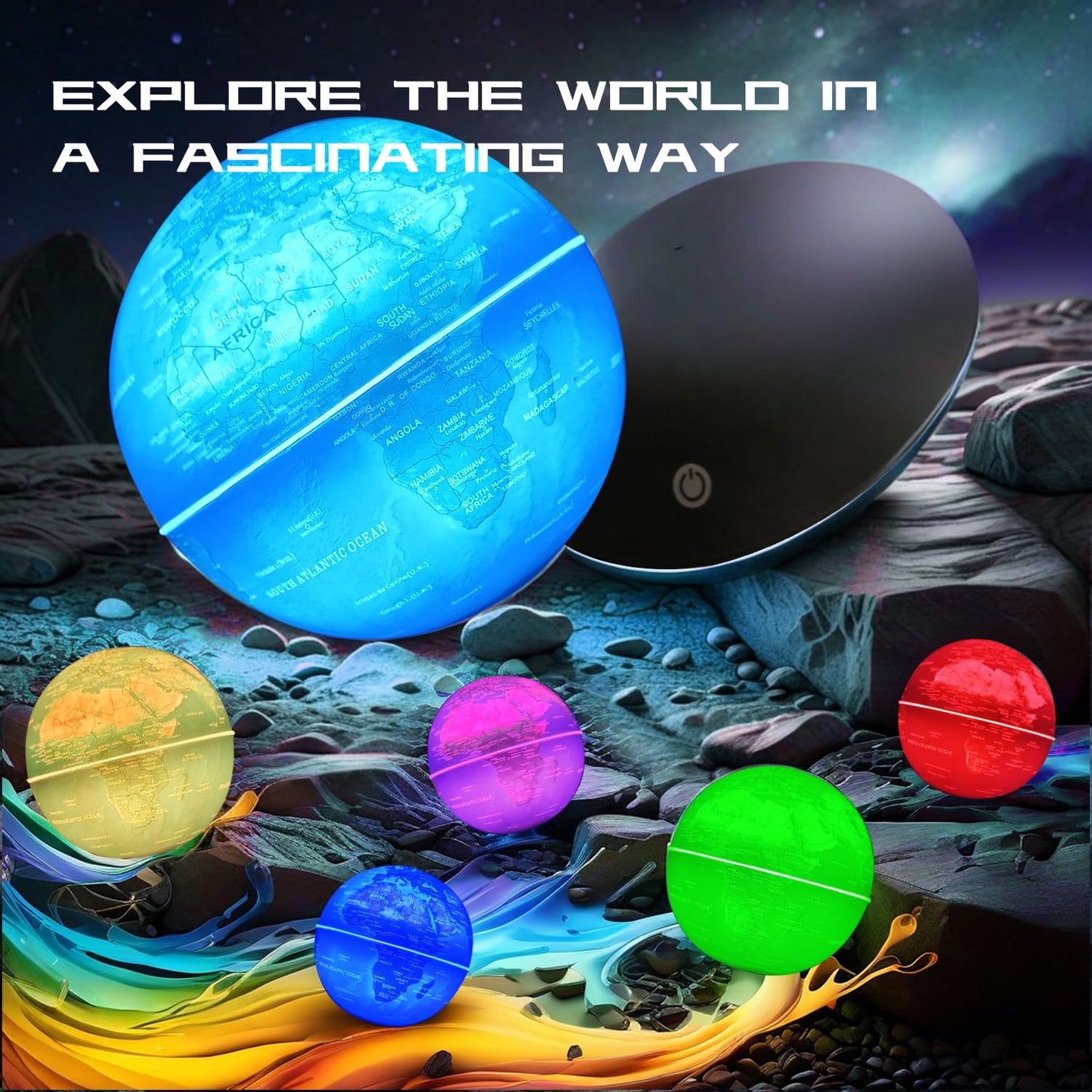 Poojaed Magnetic Levitating Globe with LED Light – 16 Colors, Desk Decor Gift