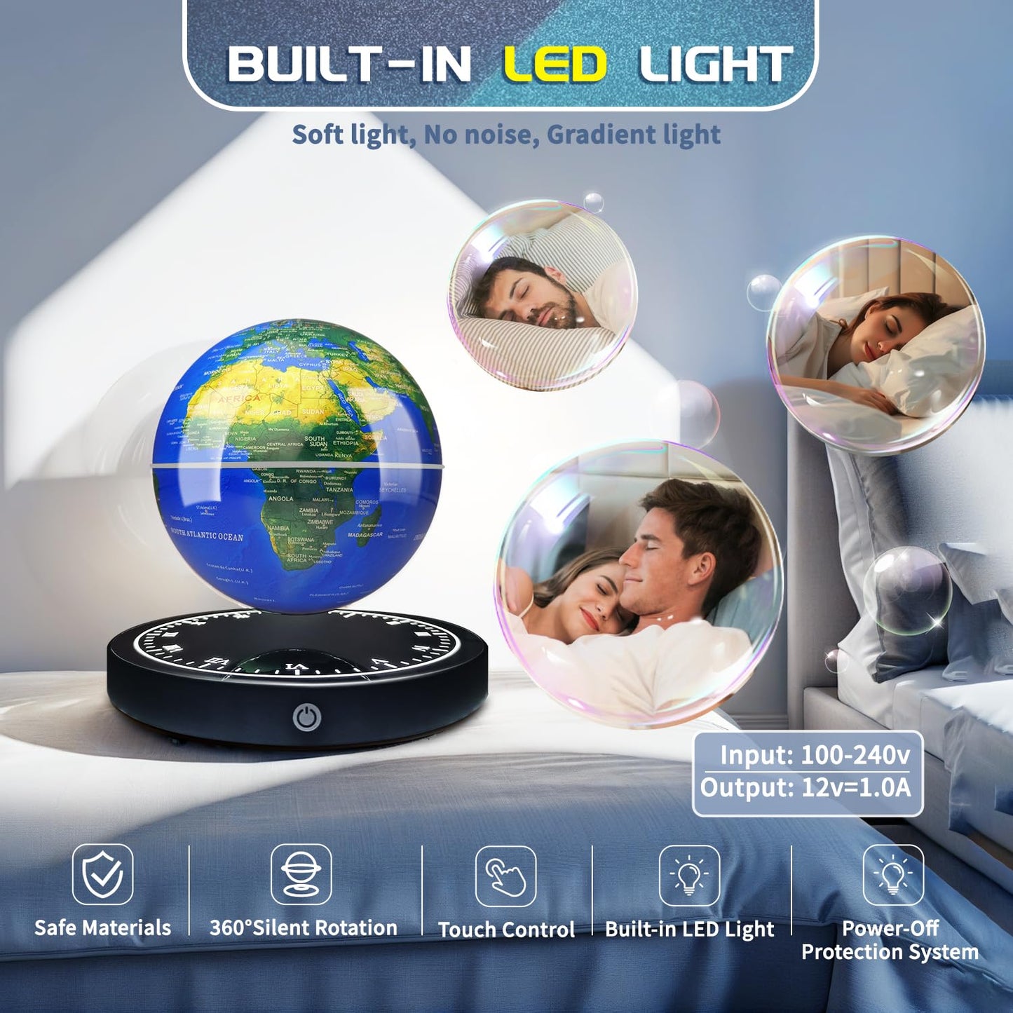 Poojaed Magnetic Levitating Globe with LED Light – 16 Colors, Desk Decor Gift