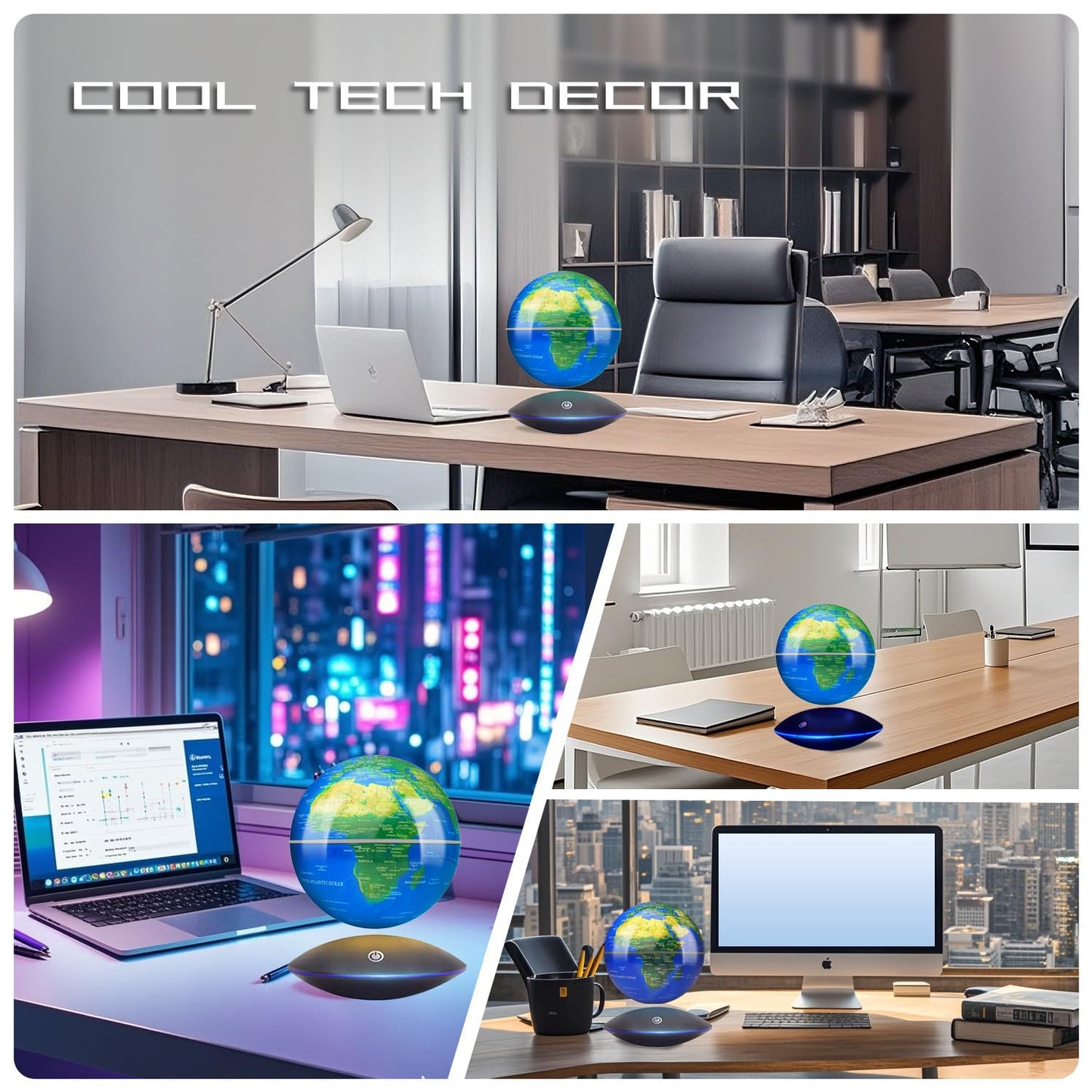 Poojaed Magnetic Levitating Globe with LED Light – 16 Colors, Desk Decor Gift