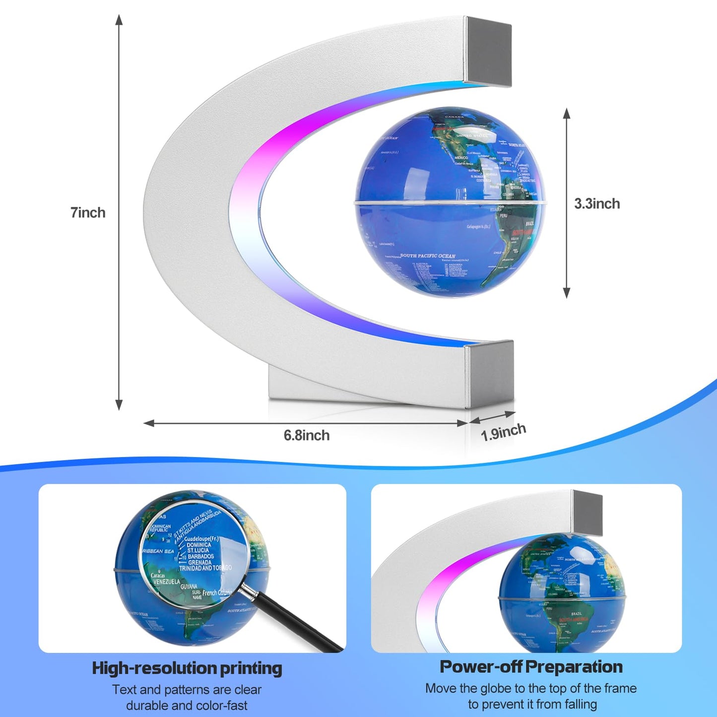Poojaed Magnetic Levitating Globe with Seven-Color LEDs — Futuristic Desk Decor