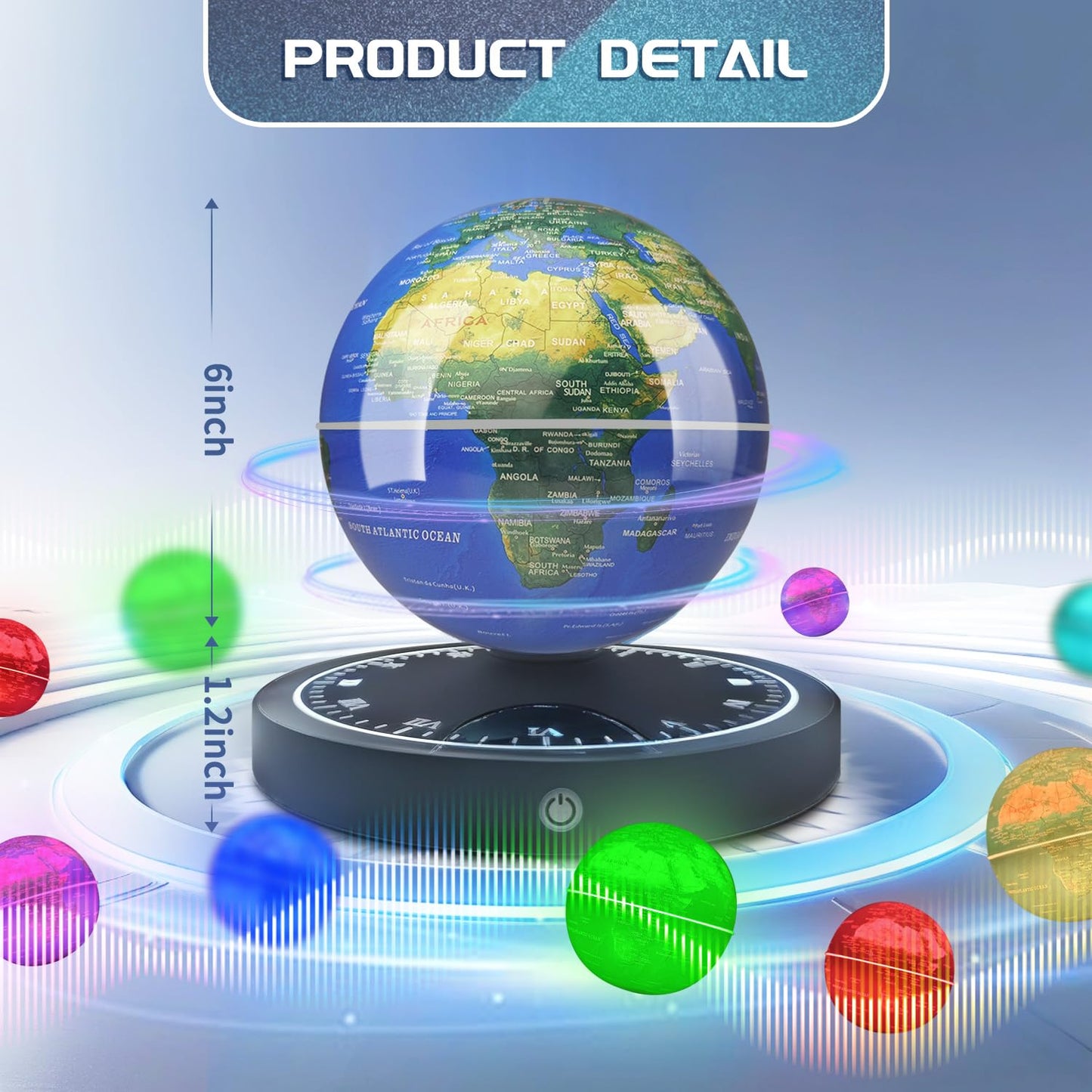 Poojaed Magnetic Levitating Globe with LED Light – 16 Colors, Desk Decor Gift