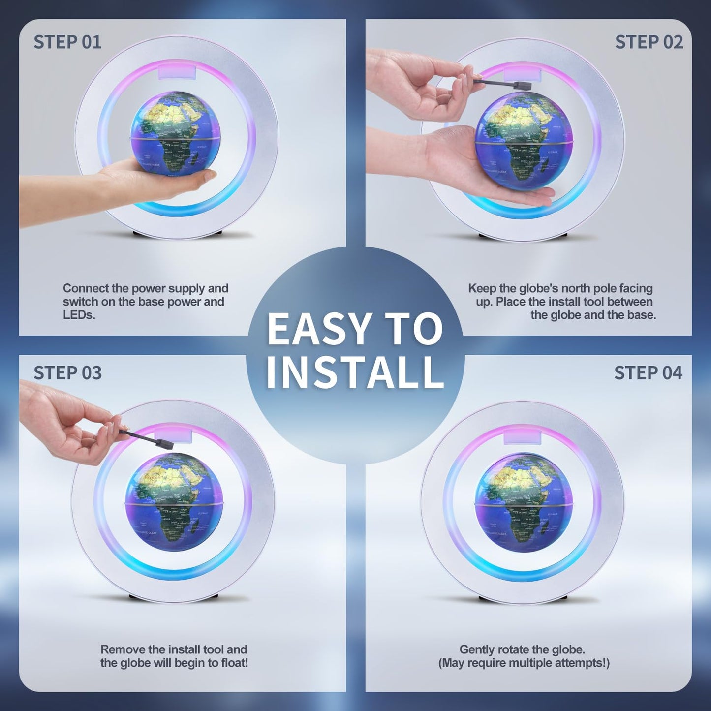 Poojaed Floating Globe O Frame – Magnetic Levitating World Globe for Desk, Office & Home Decor