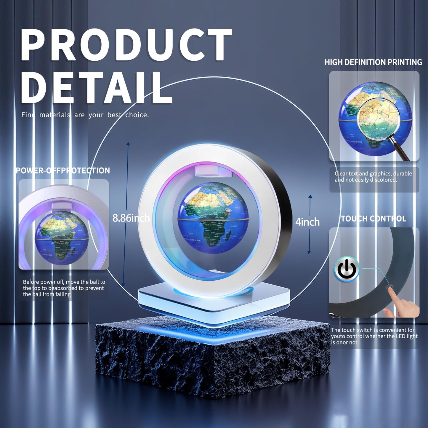 Poojaed Floating Globe O Frame – Magnetic Levitating World Globe for Desk, Office & Home Decor