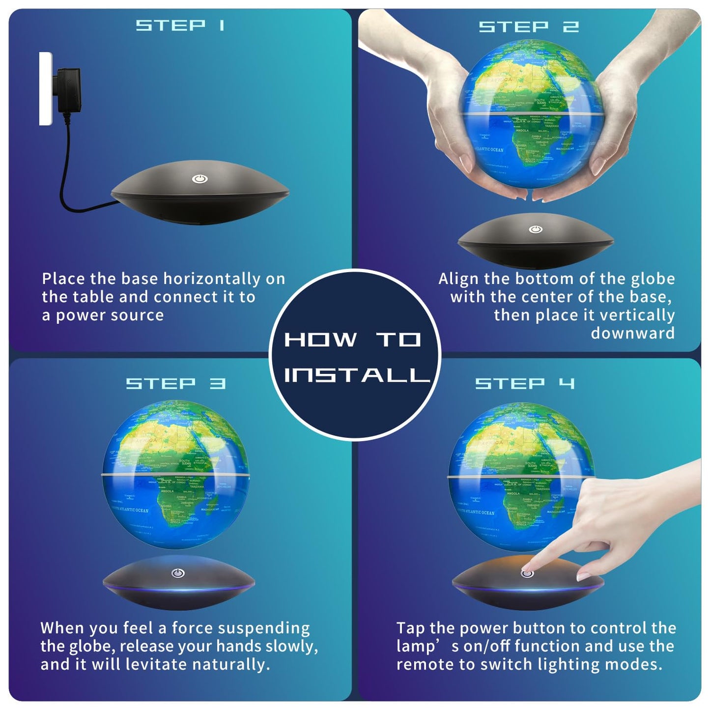 Poojaed Magnetic Levitating Globe with LED Light – 16 Colors, Desk Decor Gift