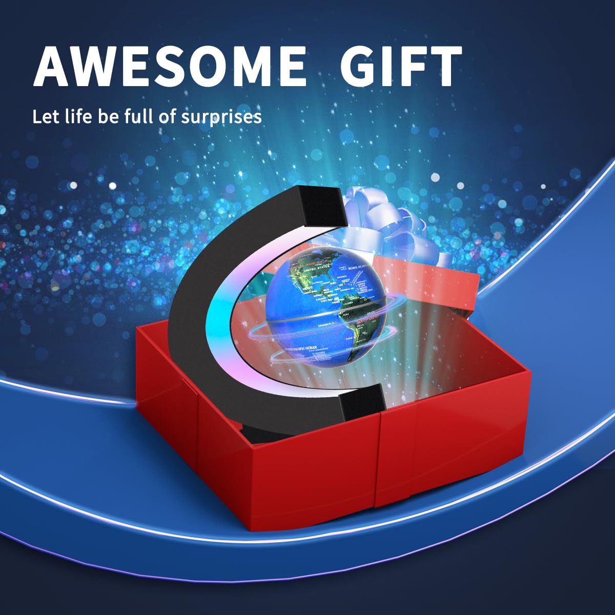 Poojaed Magnetic Levitating Globe with LED Lights – Futuristic Desk Decor & Gift