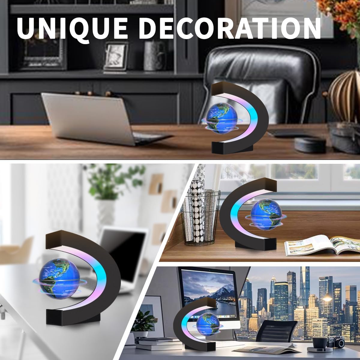 Poojaed Magnetic Levitating Globe with LED Lights – Futuristic Desk Decor & Gift