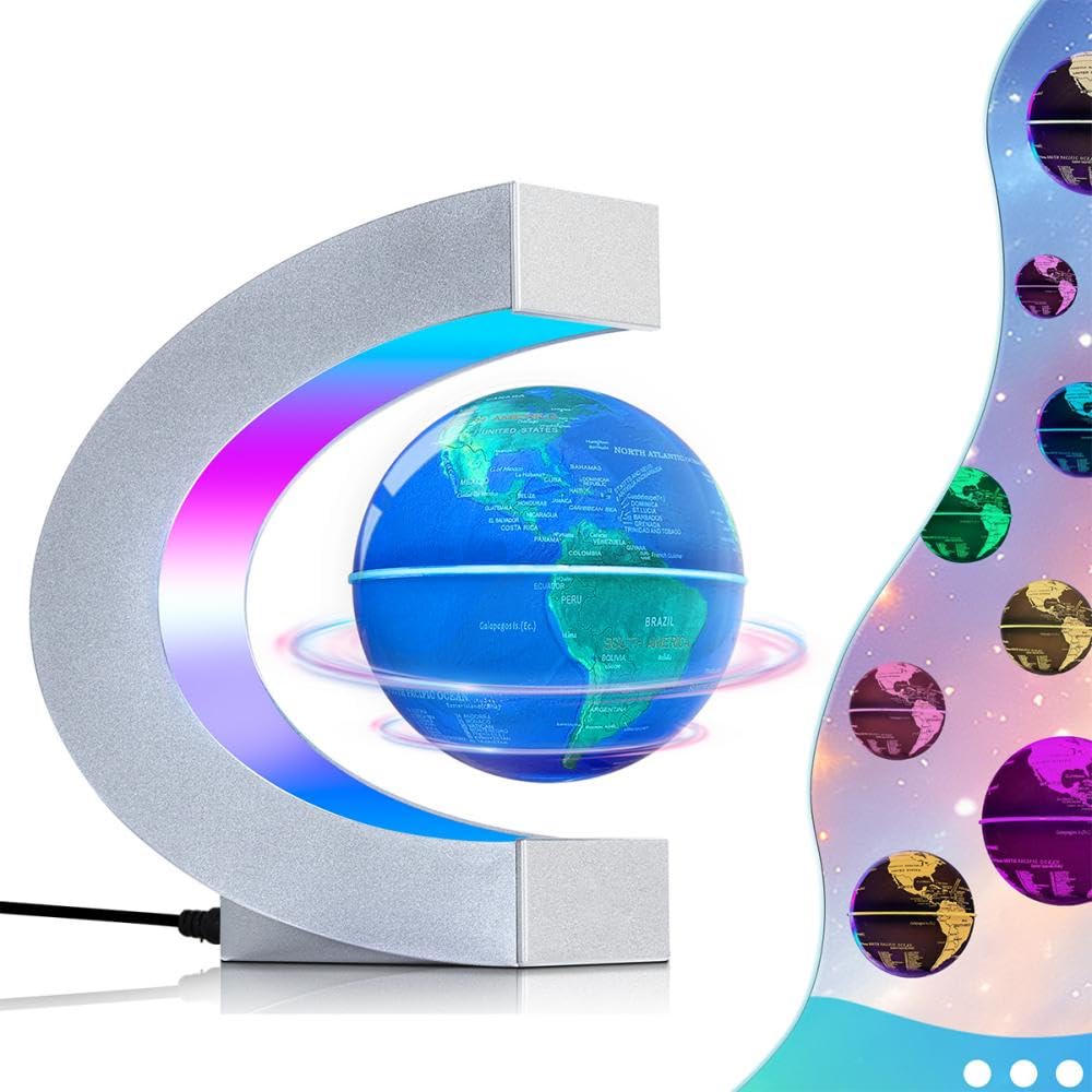 Poojaed Magnetic Levitating Globe with Seven-Color LEDs — Futuristic Desk Decor