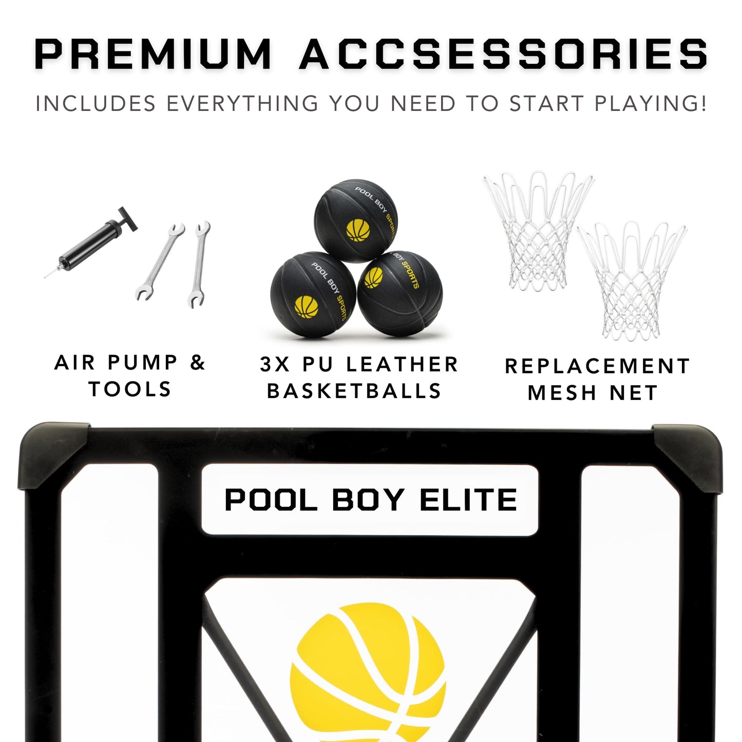 POOL BOY SPORTS Pool Basketball Hoop – All-in-One Set with 3 Balls, Pump & Tools