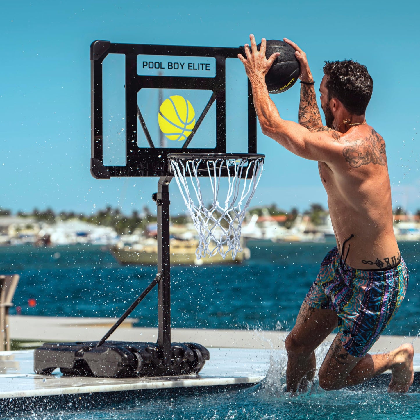POOL BOY SPORTS Pool Basketball Hoop – All-in-One Set with 3 Balls, Pump & Tools