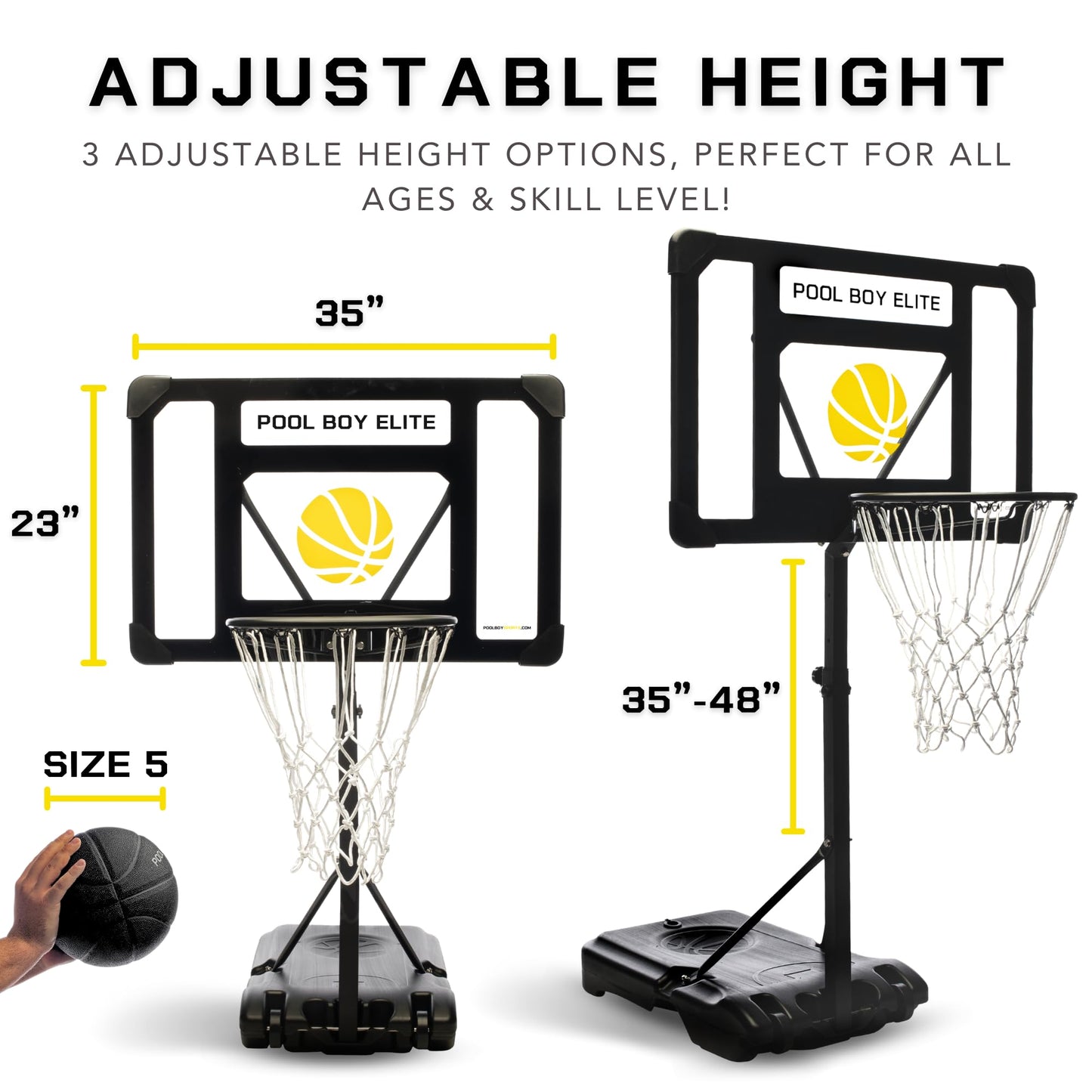 POOL BOY SPORTS Pool Basketball Hoop – All-in-One Set with 3 Balls, Pump & Tools