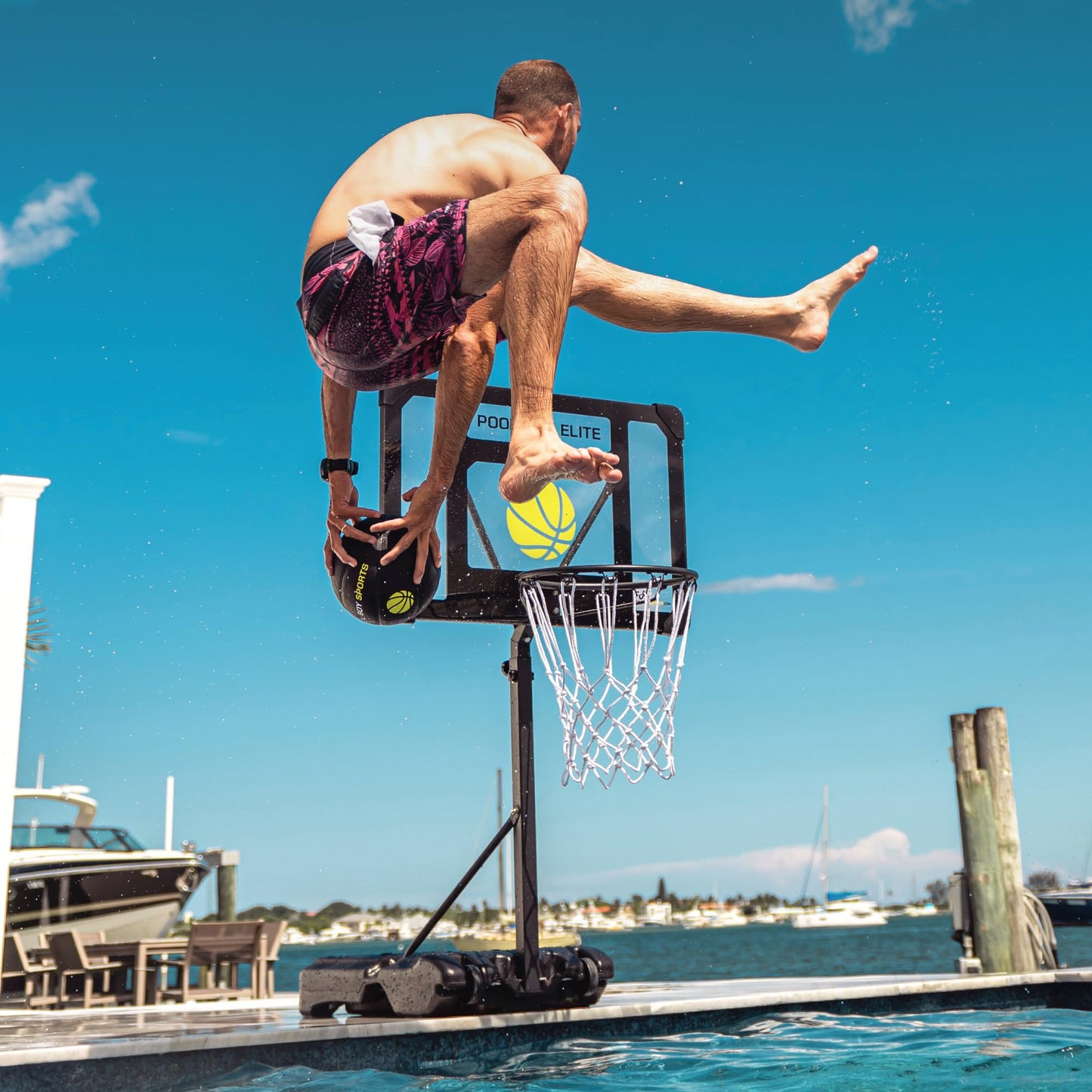 POOL BOY SPORTS Pool Basketball Hoop – All-in-One Set with 3 Balls, Pump & Tools