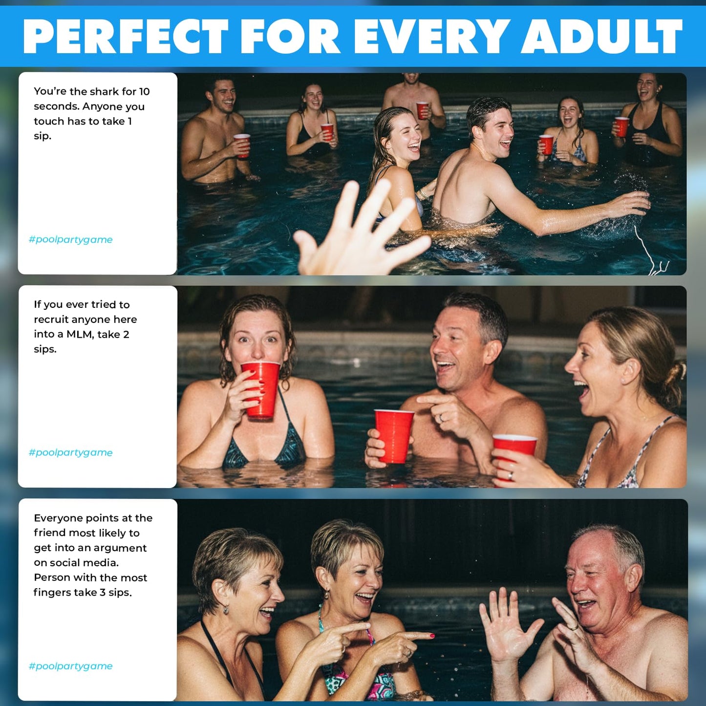Pool Party Adult Pool Card Game — Waterproof, 100 Cards, 2-8 Players