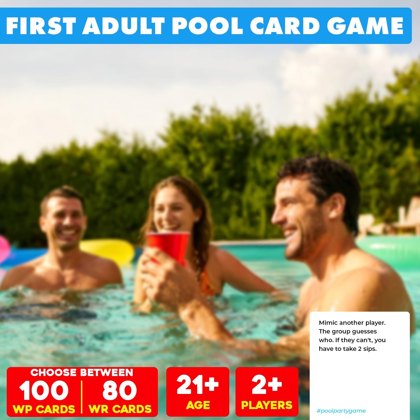 Pool Party Adult Pool Card Game — Waterproof, 100 Cards, 2-8 Players