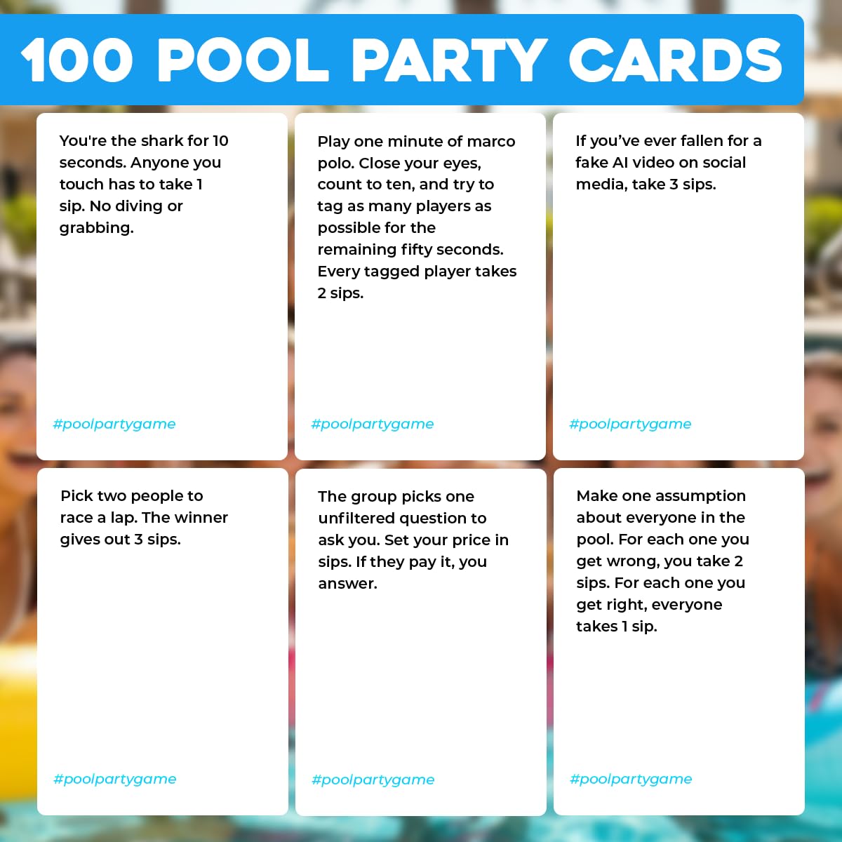Pool Party Adult Pool Card Game — Waterproof, 100 Cards, 2-8 Players