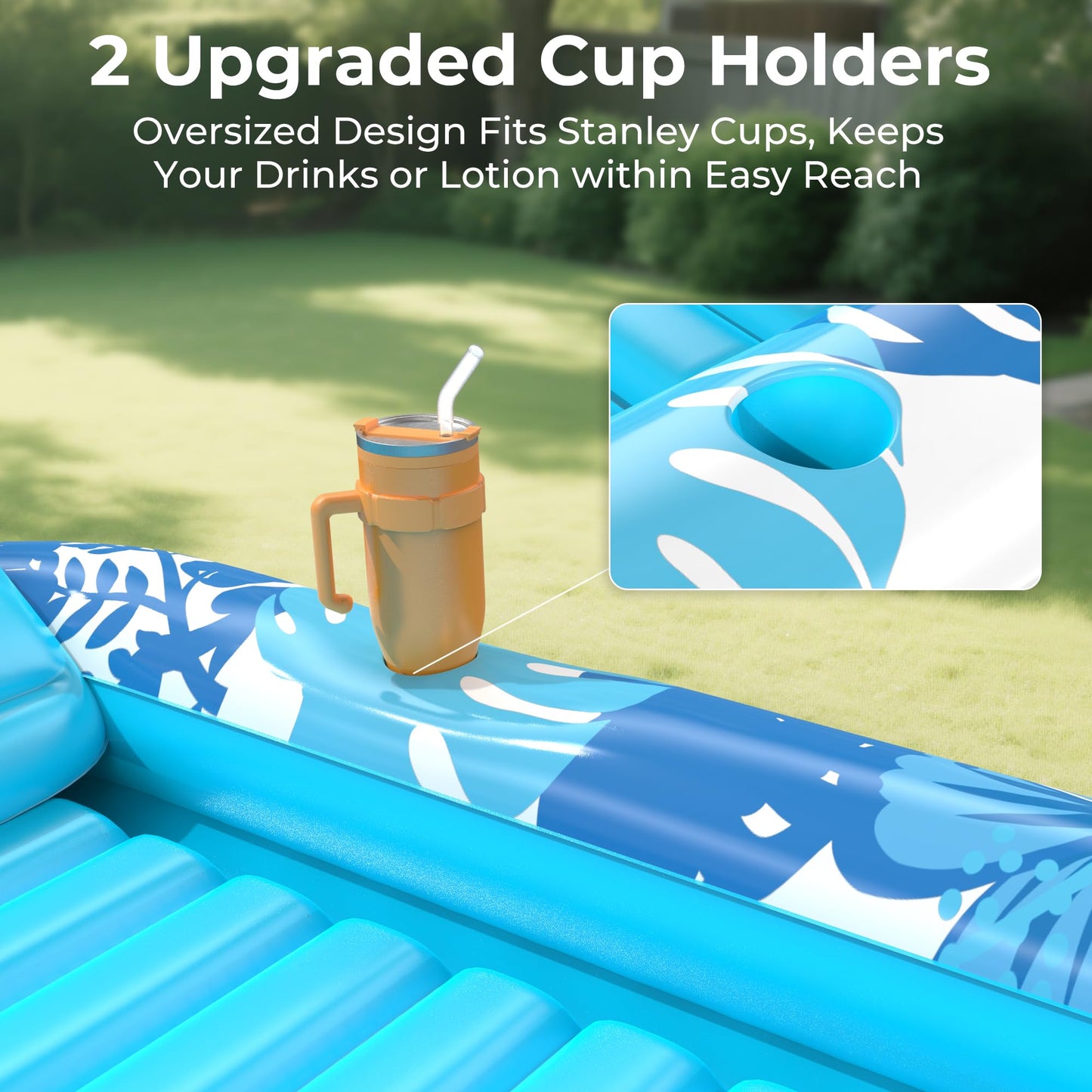 POOLACC 6-in-1 Inflatable Tanning Lounger – 85 x 57 in UV-Resistant Pool Float Blue