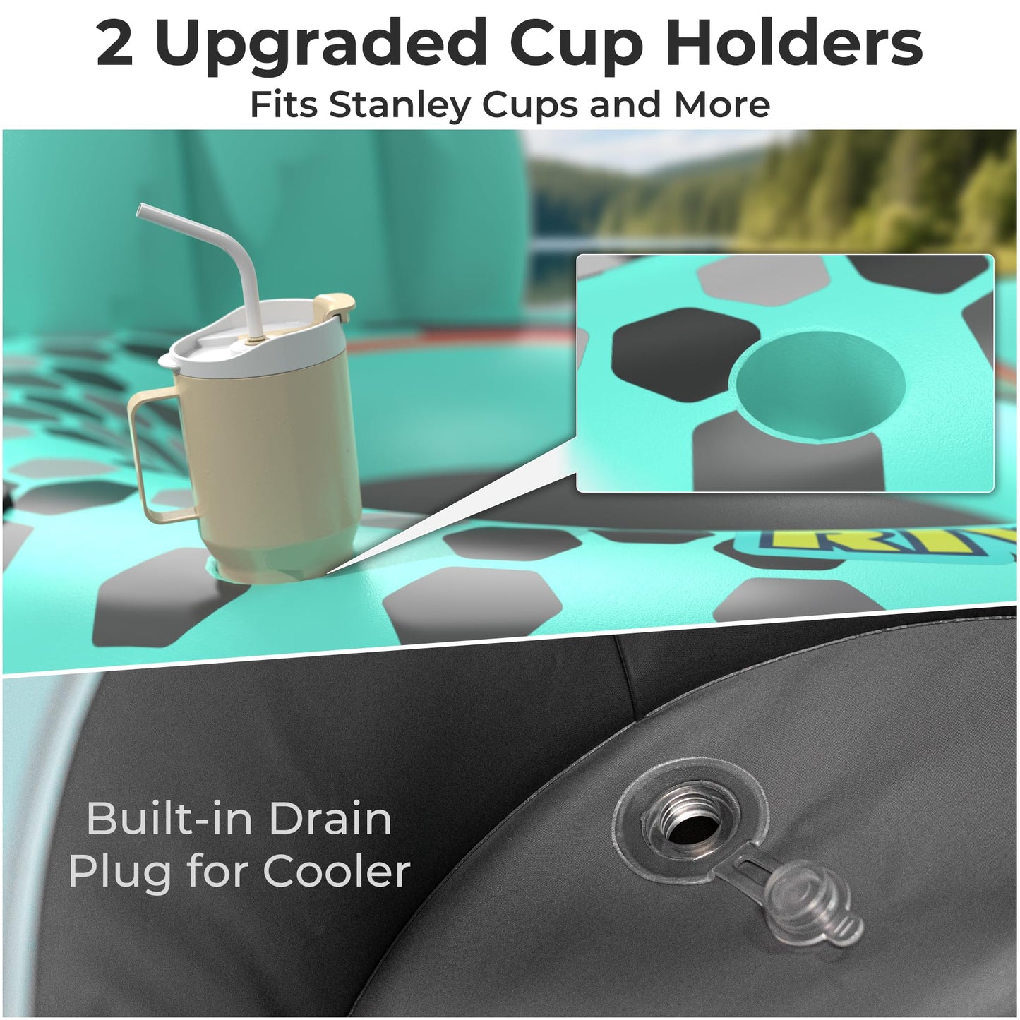 POOLACC 2-Person Inflatable River Tube – Heavy-Duty with Built-In Cooler & Cup Holders